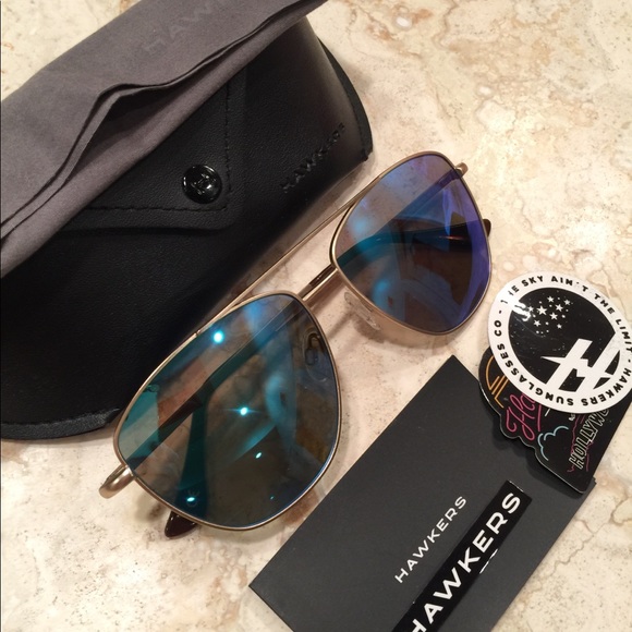 Hawkers Gold Blue Mirror Sunglasses New with Case - Picture 2 of 4